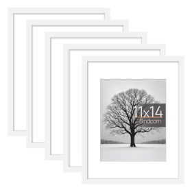 5 PACK 11x14 Matted to 8x10 Gallery Wall Picture Frame, White Photo Frames