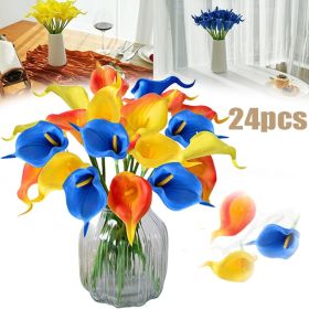 24 Pcs Artificial Calla Lily Flowers Real Touch Yellow Blue Orange Lily Flowers Faux Realistic Flowers Bouquets for Home Decor Tabletop Centerpie