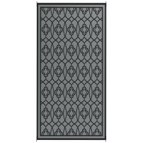 Reversible Outdoor Rug, Waterproof Plastic Straw With Carry Bag, 9 X 18, Black & Gray Lantern (Color: BLACK)