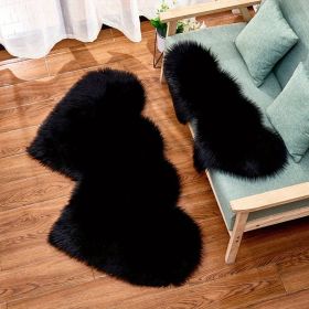 1pc Soft and Fluffy Heart Shaped Faux Sheepskin Rug for Girls Bedroom and Home Decor (Color: BLACK, size: 13.78*27.56inch)