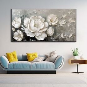 Hand Painted Abstract White Floral Texture Oil Painting Creative Gift Gray Background Hand Modern Art Wall Decor Handcrafted Bedroom Impasto Canv (Style: 01, size: 80x160cm)